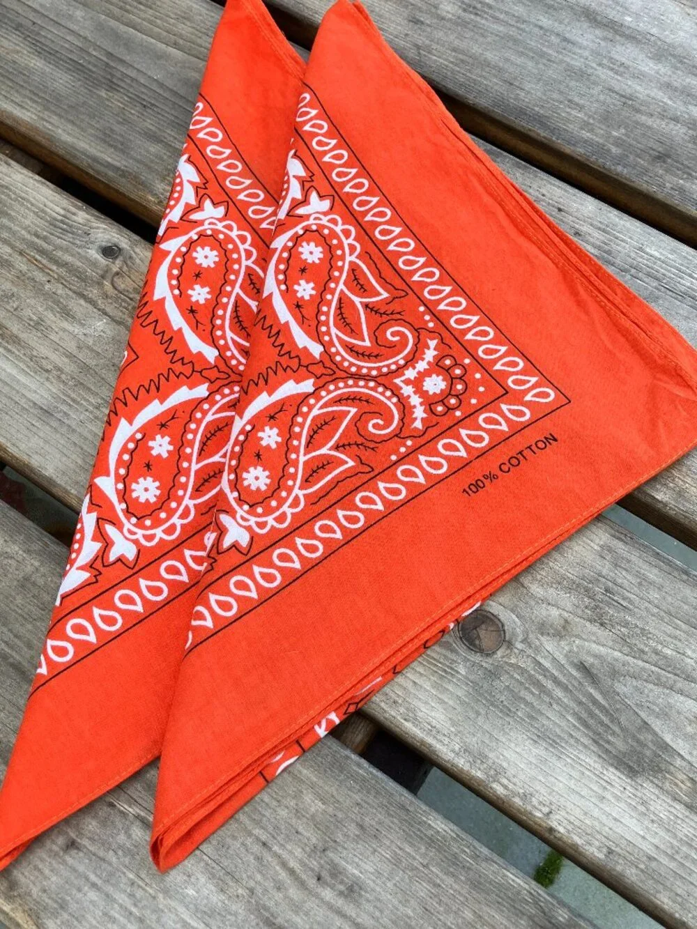 🧡 Pair of Orange Paisley Bandanas 27x27 Large